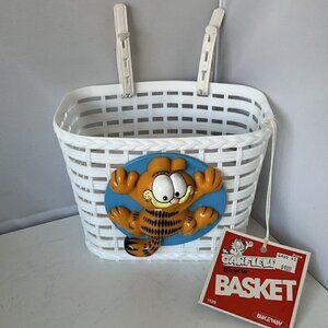 Garfield Cat Bicycle Basket Kids Vintage 70s 80s Bikeway White 3D Plastic w/ Tag